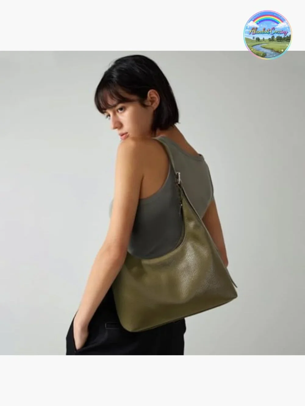 Crescent Tote Bag - Vegan Leather Zipper Shoulder Purse Hobo for Evening